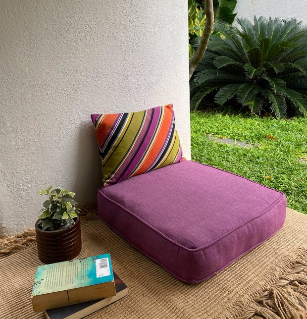 Customizable Floor Cushion, Chambray Cotton - Argyle Purple