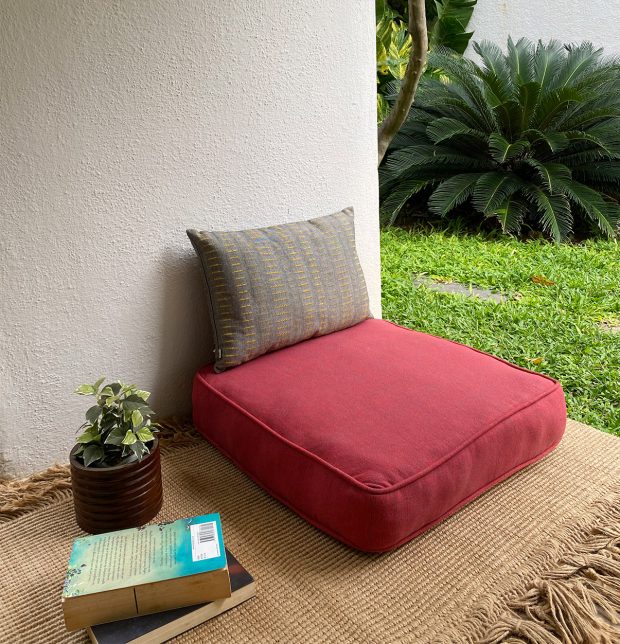 Customizable Floor Cushion, Chambray Cotton - Aurora Red