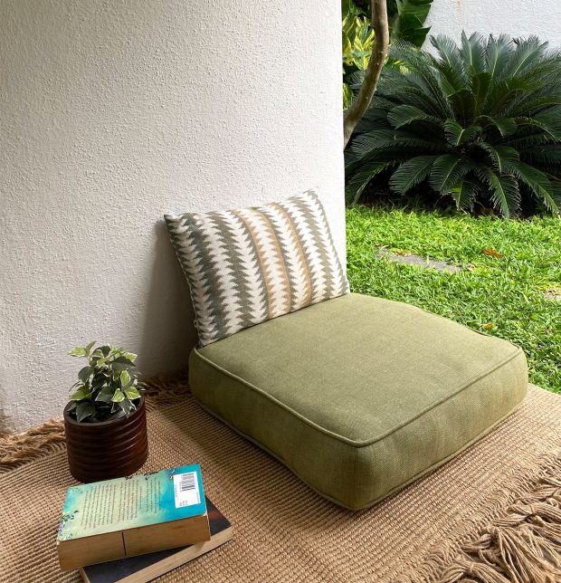 Chambray Cotton Floor Cushion Iguana Green