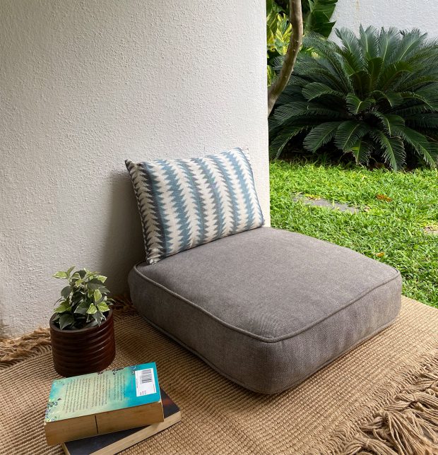 Customizable Floor Cushion, Chambray Cotton - Nickel Grey