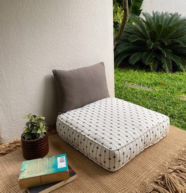 Customizable Floor Cushion, Cotton - Diamond Lines - Brown