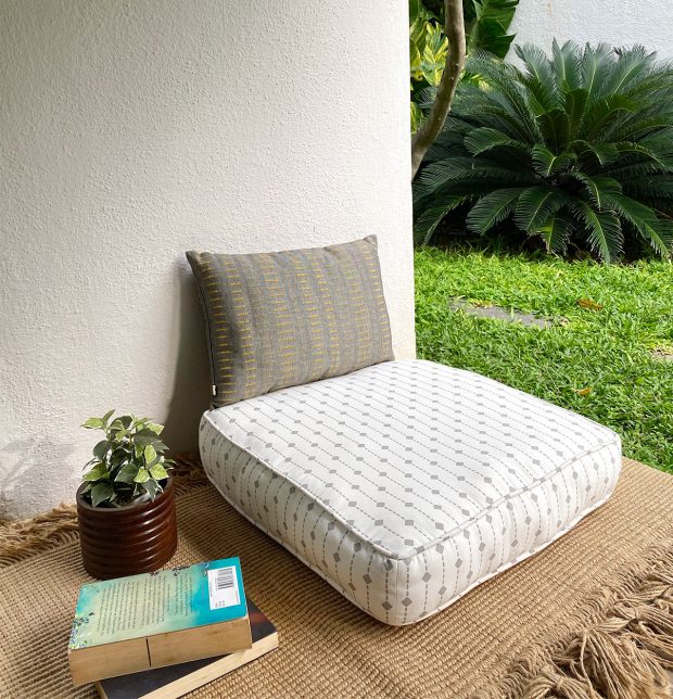 Customizable Floor Cushion, Cotton - Diamond Lines - Grey