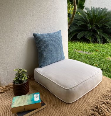 Customizable Floor Cushion, Panama Weave Cotton – Creamy White