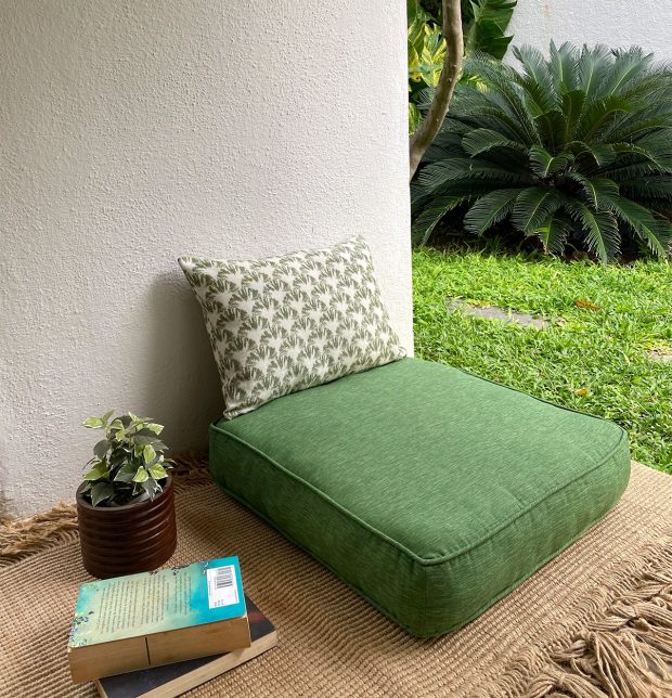 Customizable Floor Cushion, Textura Cotton - Cactus Green