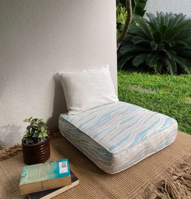 Customizable Floor Cushion, Cotton - Wave Texture  - Sea Blue