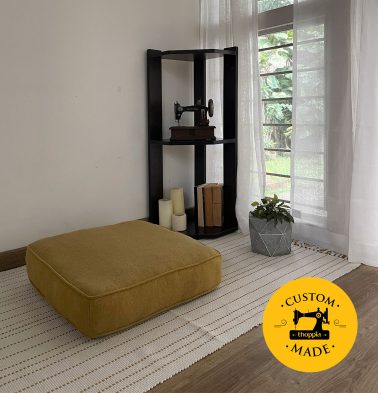 Customizable Floor Cushion, Chambray Cotton – Yellow/Grey