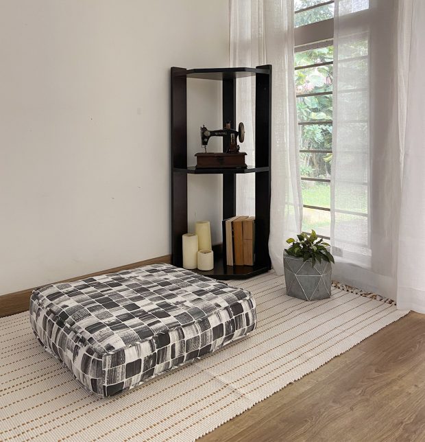 Customizable Floor Cushion, Cotton - Brush Stroke Cubes - Black