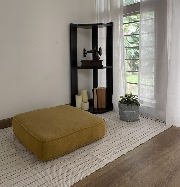 Customizable Floor Cushion, Chambray Cotton - Yellow/Grey