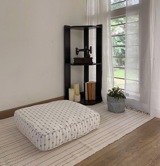 Customizable Floor Cushion, Cotton - Diamond Lines - Grey