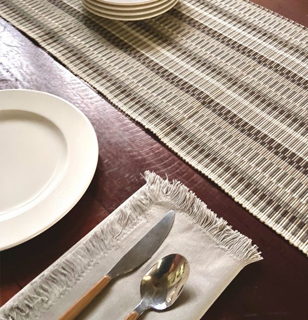Broad Striped Cotton Table Runner Shades of Grey 14
