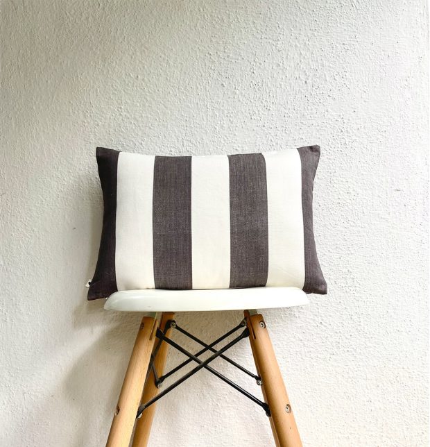 Cabana Stripes Cotton Cushion Cover Grey/White 12