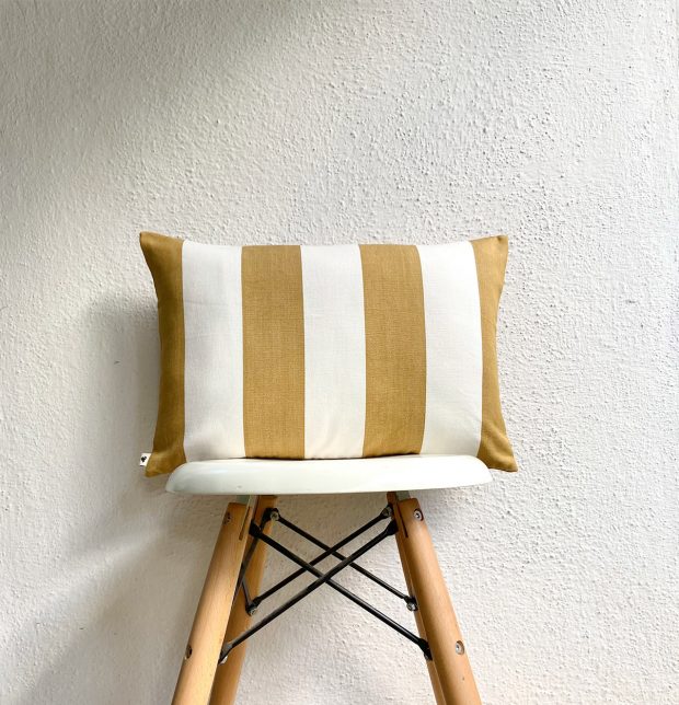 Cabana Stripes Cotton Cushion Cover Mustard/White 12