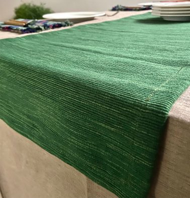 Handwoven Cotton Table Runner Holiday Green