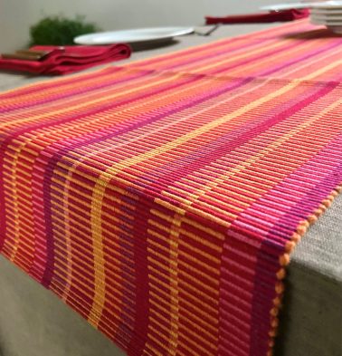 Fine Striped Cotton Table Runner Red/Yellow 14" x 90"