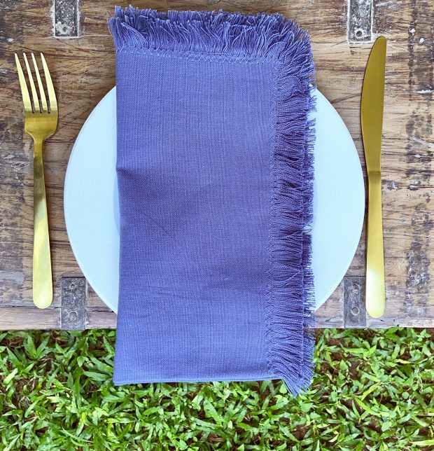 Solid Cotton Table Napkins With Fringes Denim Blue Set of 6