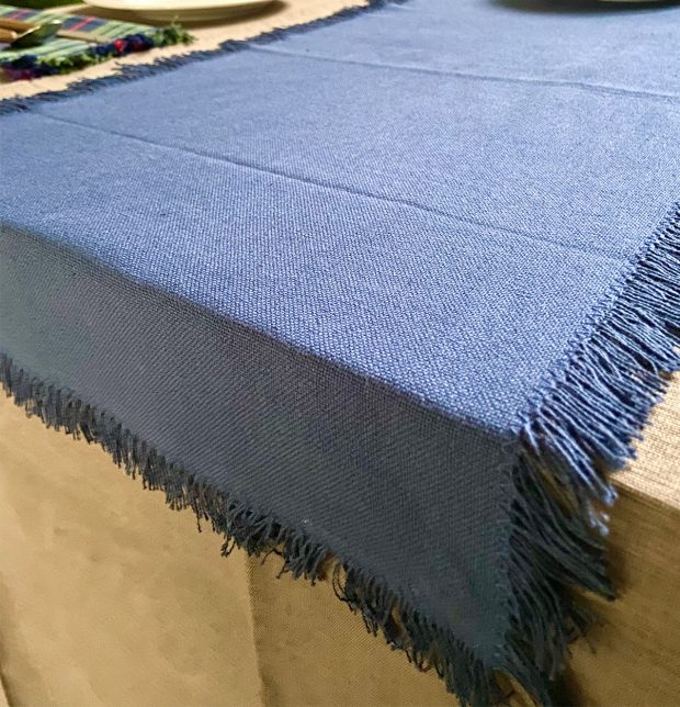 Solid Cotton Table Runner With Fringes Denim Blue 14