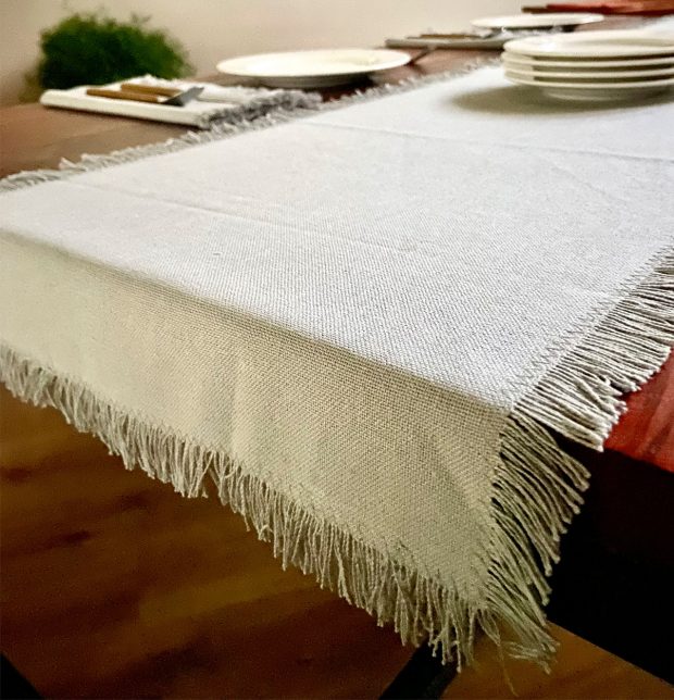 Solid Cotton Table Runner With Fringes Pigeon Grey 14