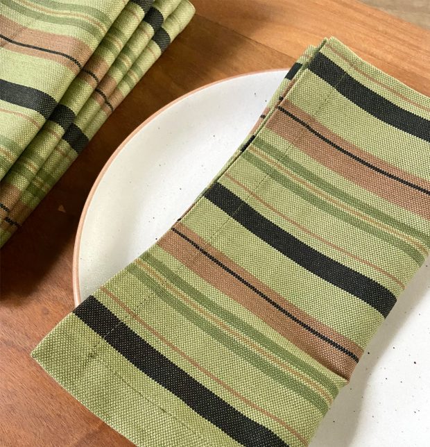 Stripes Cotton Table Napkins Moss Green Set of 6
