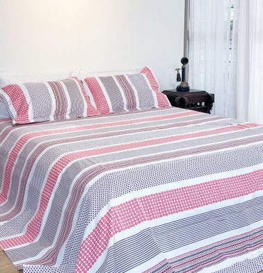 Broad Border Cotton Bed Sheet – Pink- With 2 pillow covers