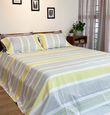 Broad Border Cotton Bed Sheet – Yellow- With 2 pillow covers