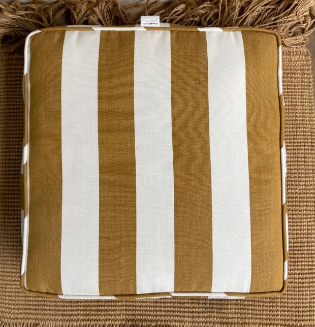Cabana Stripes Cotton Floor Cushion Mustard/White