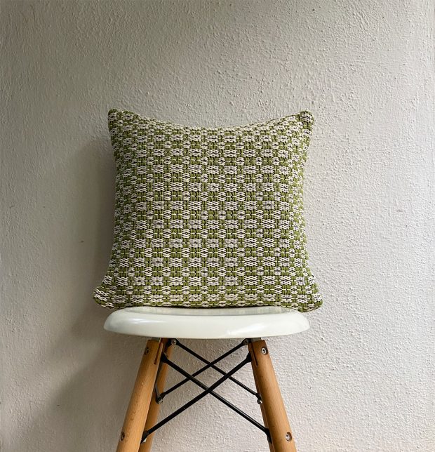 Handwoven Cotton Cushion cover Green/White