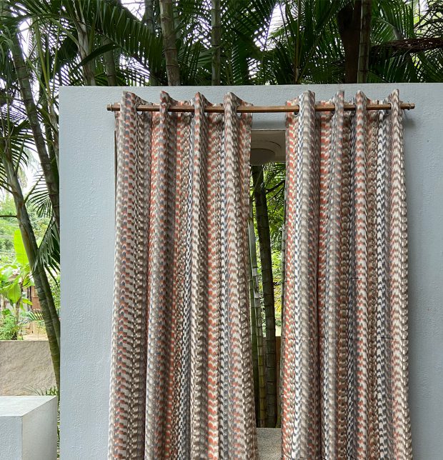Ikat Handwoven Cotton Curtain Grey/Orange