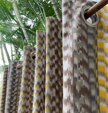 Customizable Handwoven Curtain, Cotton – Ikat – Grey/Yellow