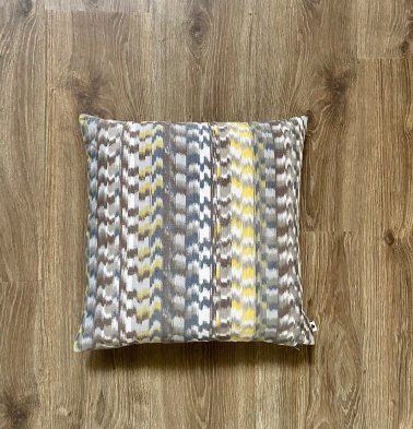 Customizable Hand woven Cushion Cover, Cotton – Ikat – Grey/Yellow