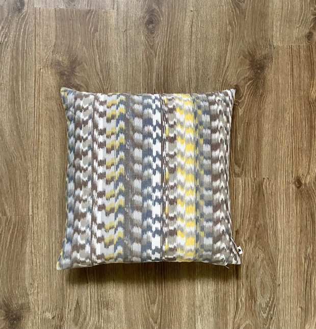 Ikat Cotton Cushion Cover Grey/Yellow 16