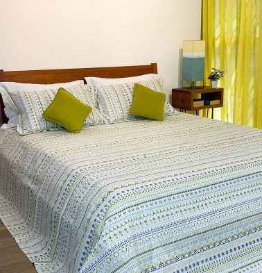 Mosaic Print Cotton Bed Sheet – Lemon Yellow- With 2 pillow covers