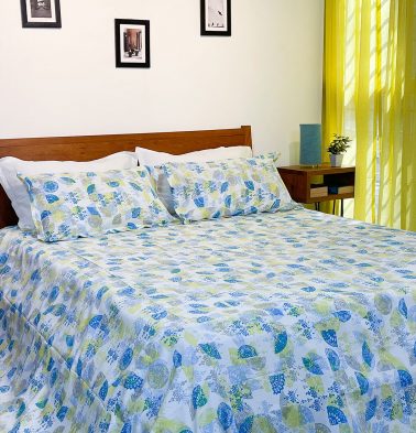 Scattered Semi Print Cotton Bed Sheet – Yellow- With 2 pillow covers