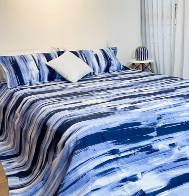 Brushstroke Cotton Bed Sheet – Blue- With 2 pillow covers