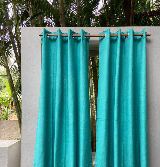 Customizable Curtain, Textura Cotton - Turquoise Blue