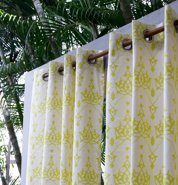Customizable Curtain, Cotton - Arabic Chevron - Lemon Green/Beige