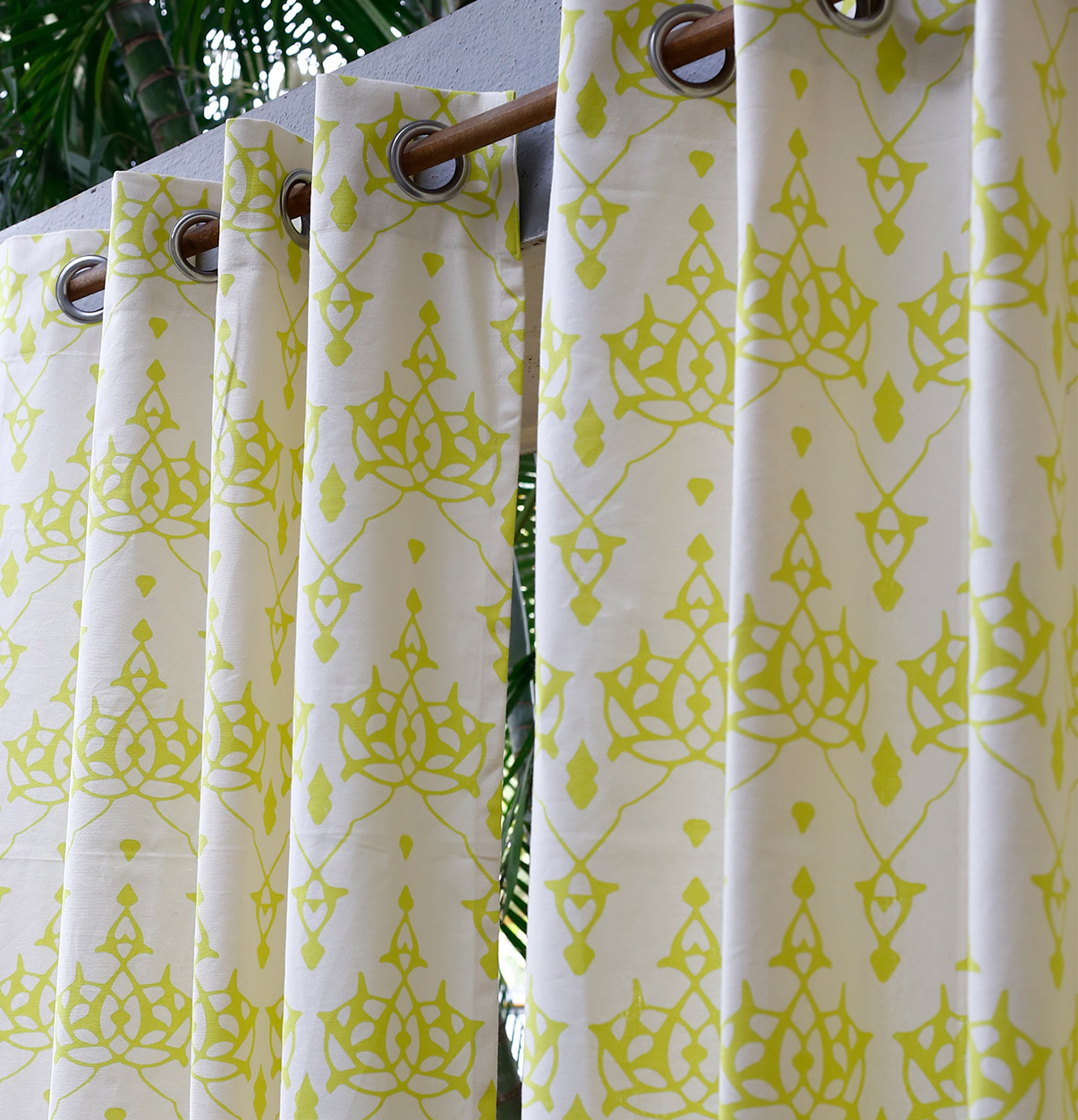 Customizable Curtain, Cotton – Arabic Chevron – Lemon Green/Beige