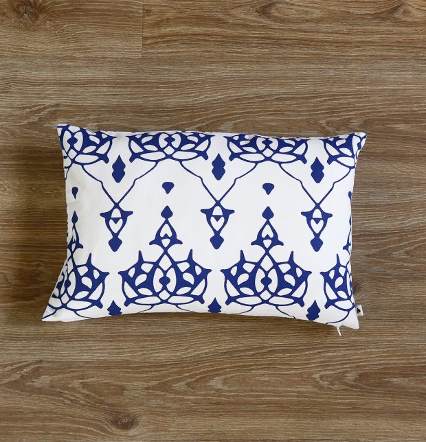 Customizable Cushion Cover, Cotton - Arabic Chevron - Indigo/Beige