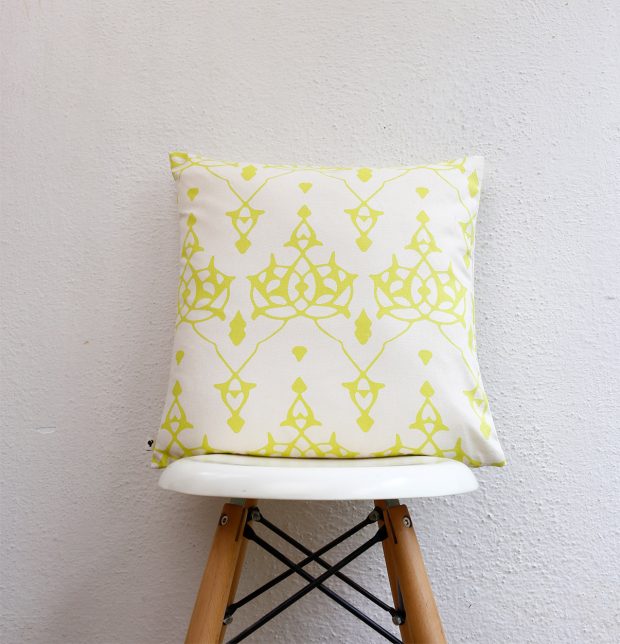 Customizable Cushion Cover, Cotton - Arabic Chevron - Lemon Green/Beige
