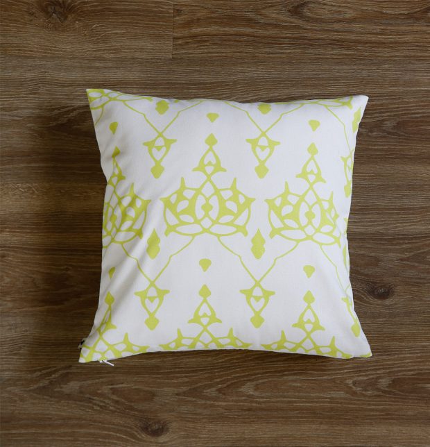 Customizable Cushion Cover, Cotton - Arabic Chevron - Lemon Green/Beige