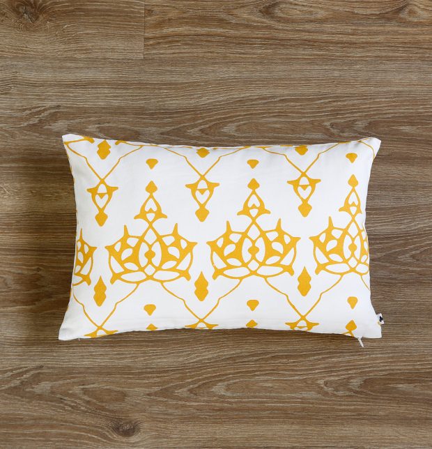 Customizable Cushion Cover, Cotton - Arabic Chevron - Mustard/Beige