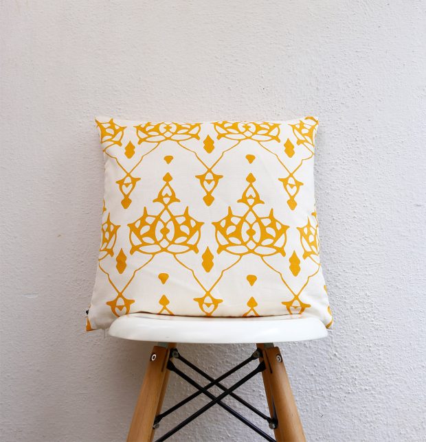 Customizable Cushion Cover, Cotton - Arabic Chevron - Mustard/Beige