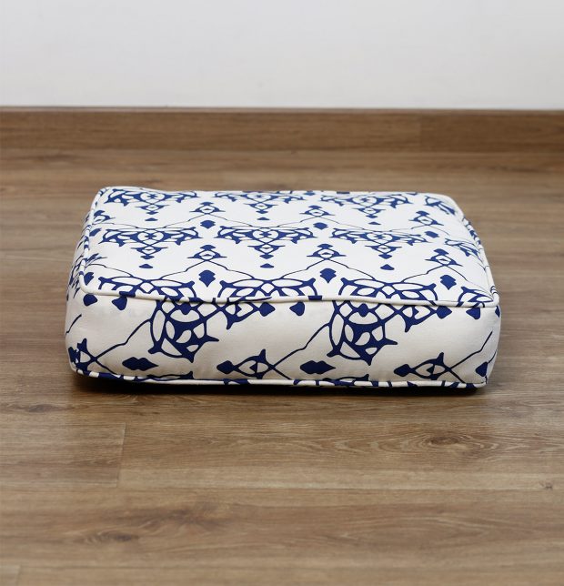 Customizable Floor Cushion, Cotton - Arabic Chevron - Indigo/Beige