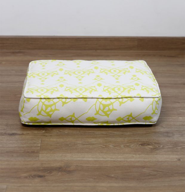 Customizable Floor Cushion, Cotton - Arabic Chevron - Lemon Green/Beige