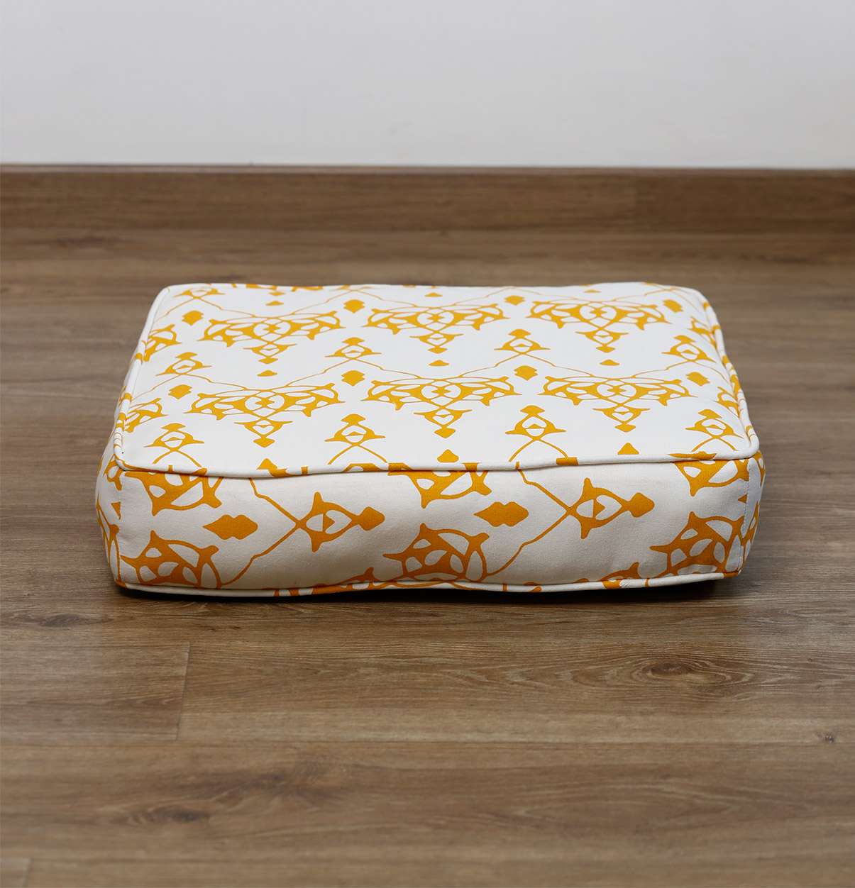 Customizable Floor Cushion, Cotton – Arabic Chevron – Mustard/Beige