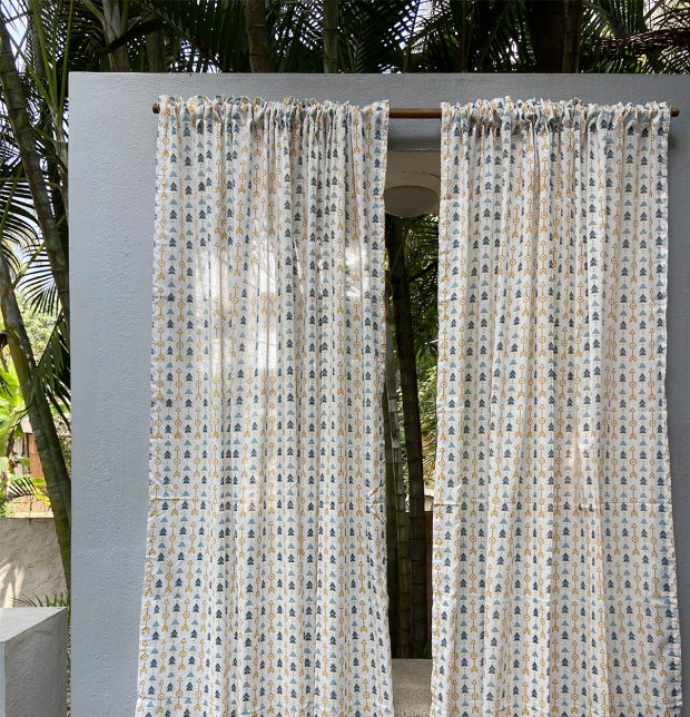 Customizable Sheer Curtain, Slub Cotton - Aztec Arrows Yellow