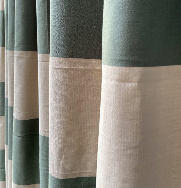 Customizable Curtain, Cotton - Broad Stripes - Beige/Green