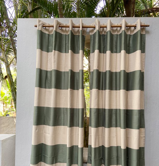 Broad stripe Cotton Fabric Beige/Green