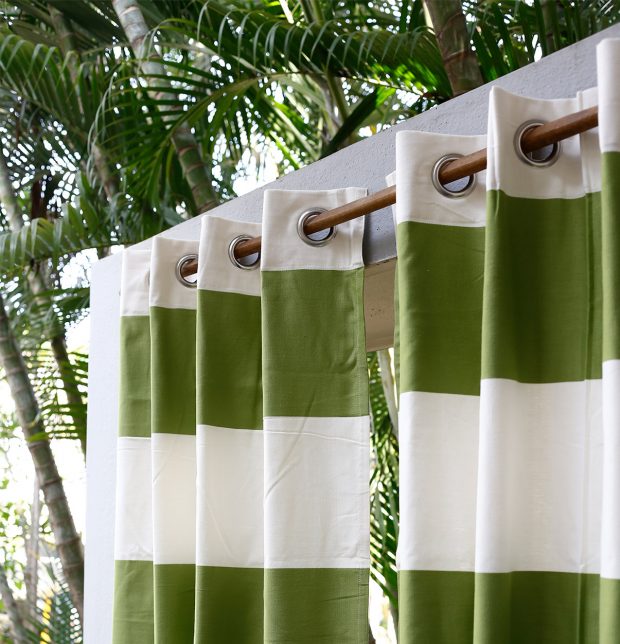 Broad Stripe Cotton Curtain Green/White
