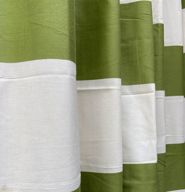 Broad stripe Cotton Fabric Green/White