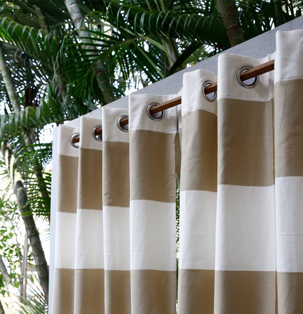 Broad Stripe Cotton Curtain Beige/White